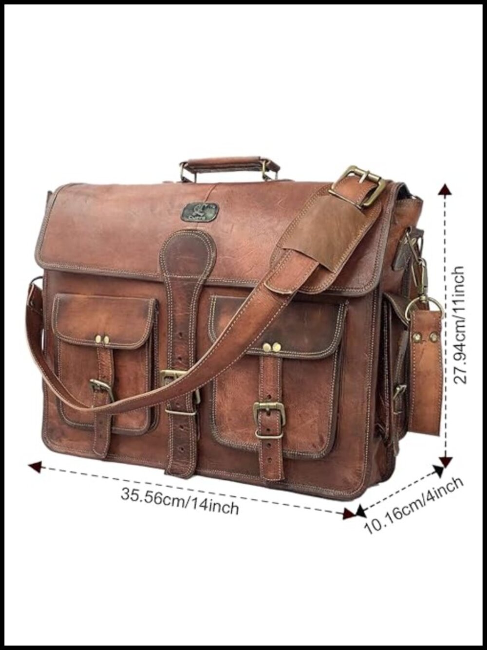 Handmade Full-Grain Leather Laptop Messenger Bag for 14-Inch Computer Work - Picture 5 of 6